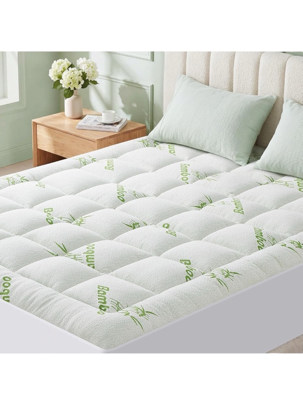 Premium Bamboo Quilted Queen Size Naturally Cooling Pillow Top Mattress Topper